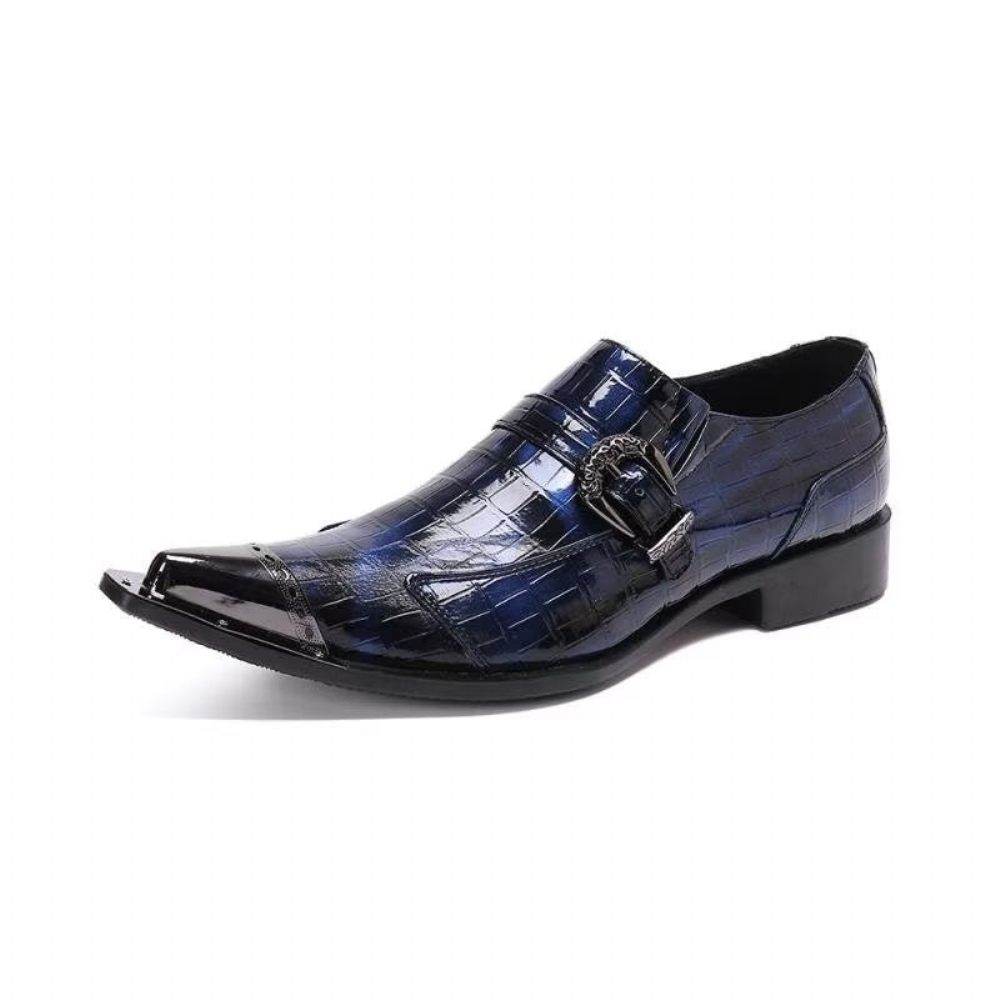 Mocassins Pour Hommes À Enfiler Cuir Croco Luxe - Bleu