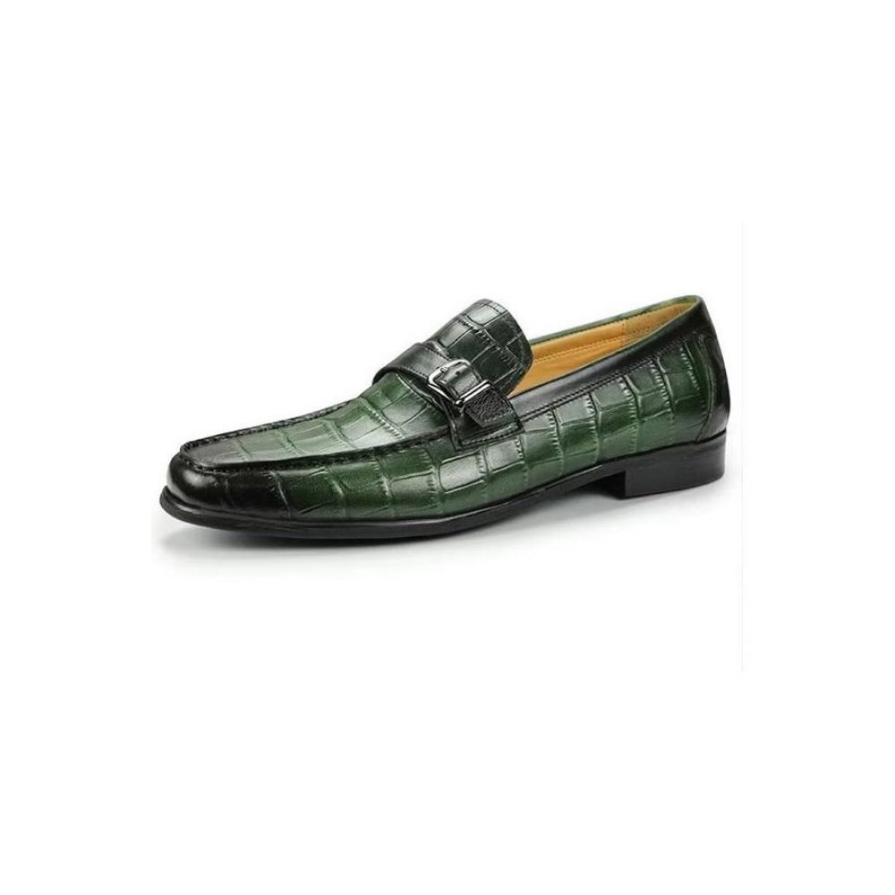 Mocassins Pour Hommes À Enfiler Cuir Crocodile Exotique Avec Bout Métal