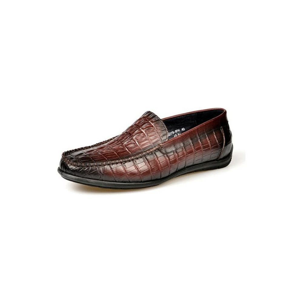 Mocassins Pour Hommes À Enfiler Cuir Crocodile Luxe - Rouge