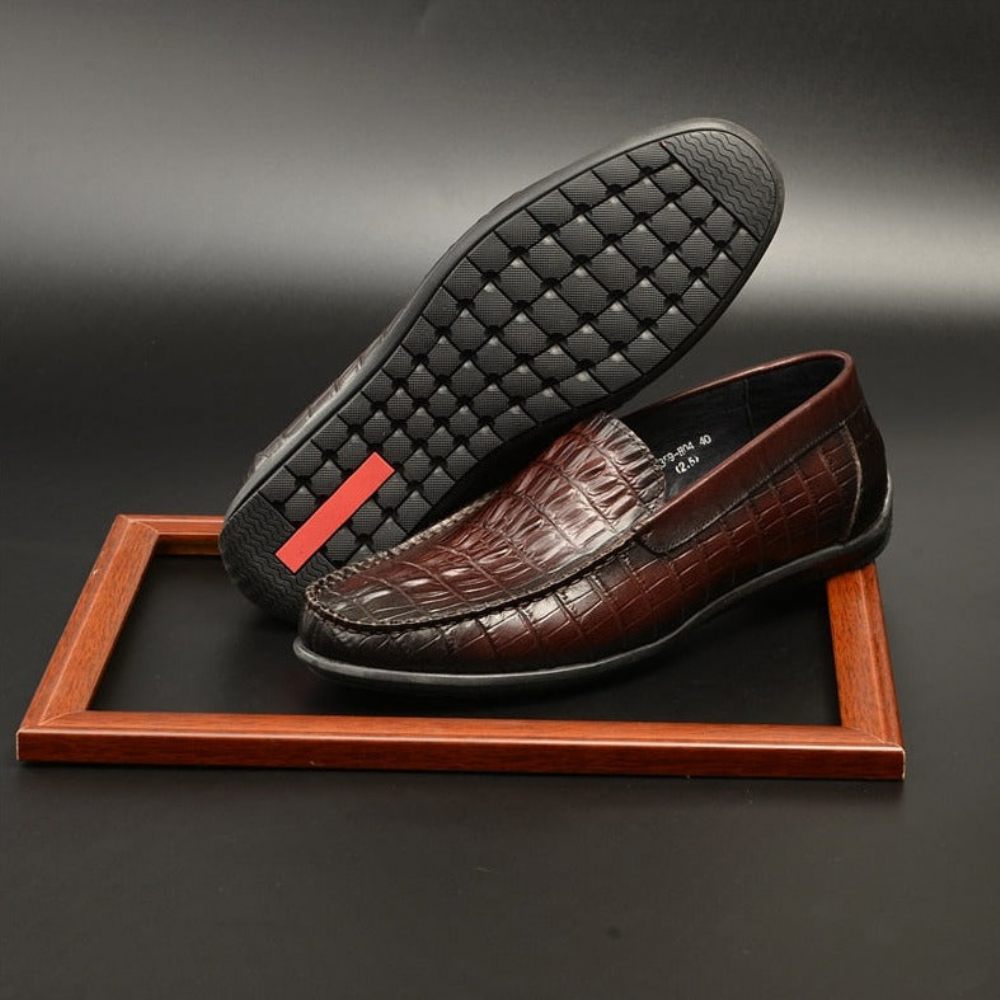 Mocassins Pour Hommes À Enfiler Cuir Crocodile Luxe - Rouge