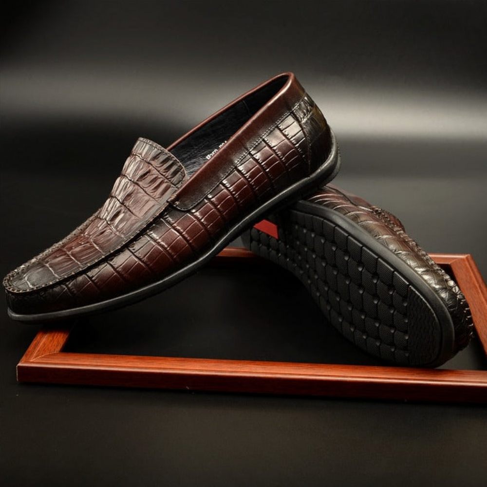 Mocassins Pour Hommes À Enfiler Cuir Crocodile Luxe - Rouge