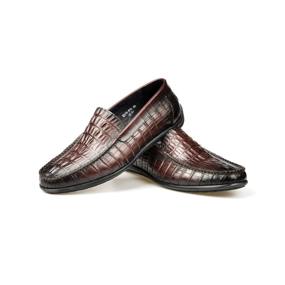 Mocassins Pour Hommes À Enfiler Cuir Crocodile Luxe - Rouge