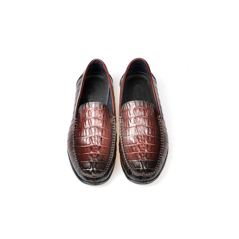 Mocassins Pour Hommes À Enfiler Cuir Crocodile Luxe - Rouge