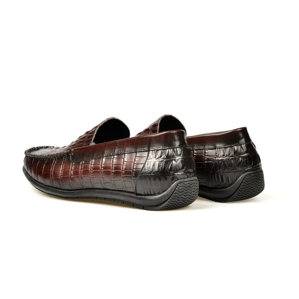 Mocassins Pour Hommes À Enfiler Cuir Crocodile Luxe - Rouge