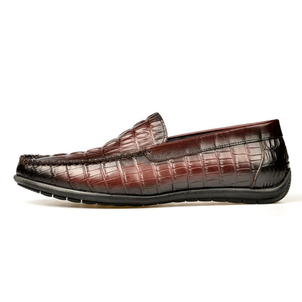 Mocassins Pour Hommes À Enfiler Cuir Crocodile Luxe - Rouge