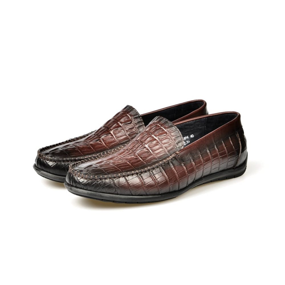 Mocassins Pour Hommes À Enfiler Cuir Crocodile Luxe - Rouge