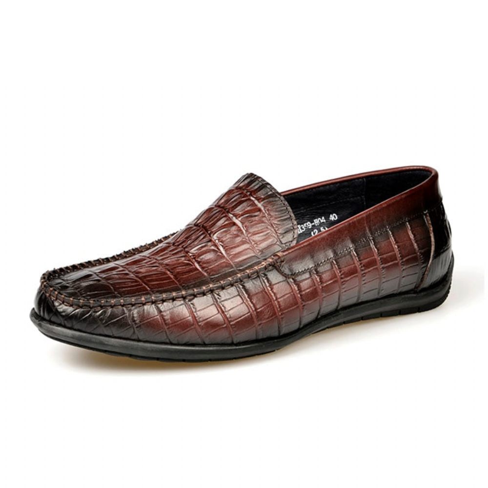 Mocassins Pour Hommes À Enfiler Cuir Crocodile Luxe - Rouge