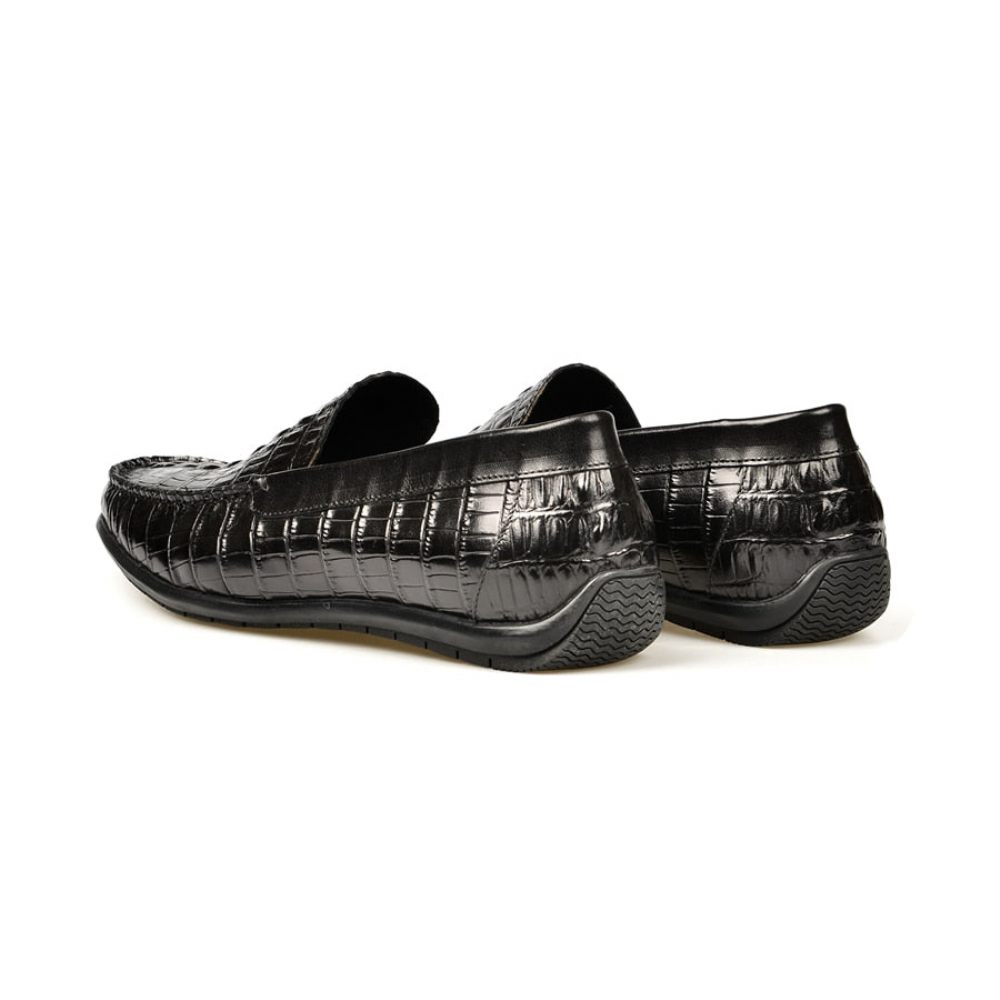 Mocassins Pour Hommes À Enfiler Cuir Crocodile Luxe - Noir