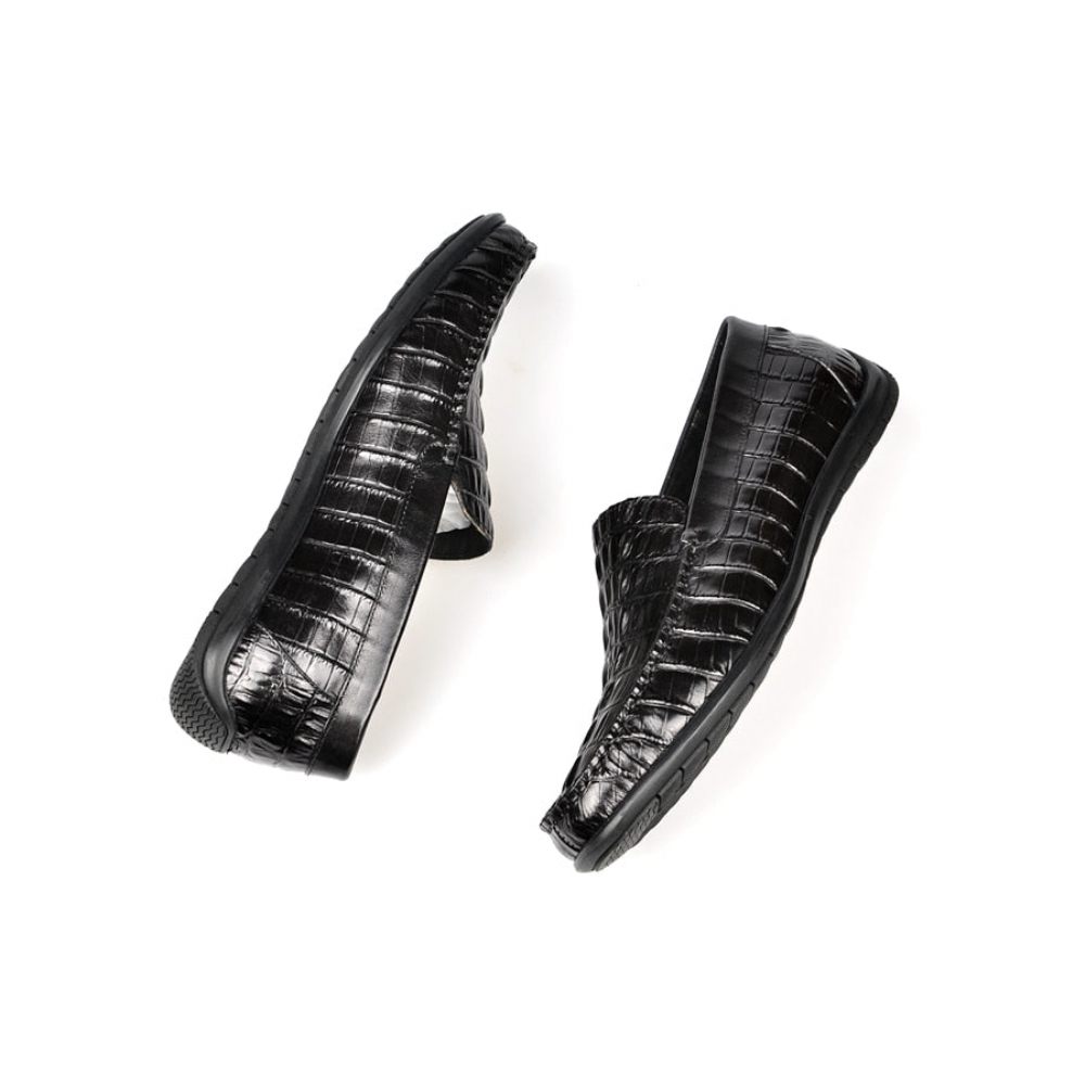 Mocassins Pour Hommes À Enfiler Cuir Crocodile Luxe - Noir