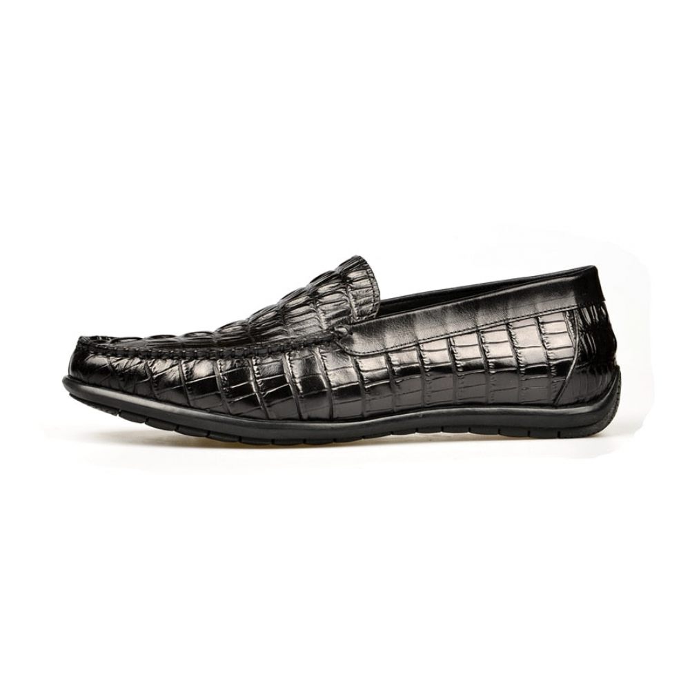 Mocassins Pour Hommes À Enfiler Cuir Crocodile Luxe - Noir