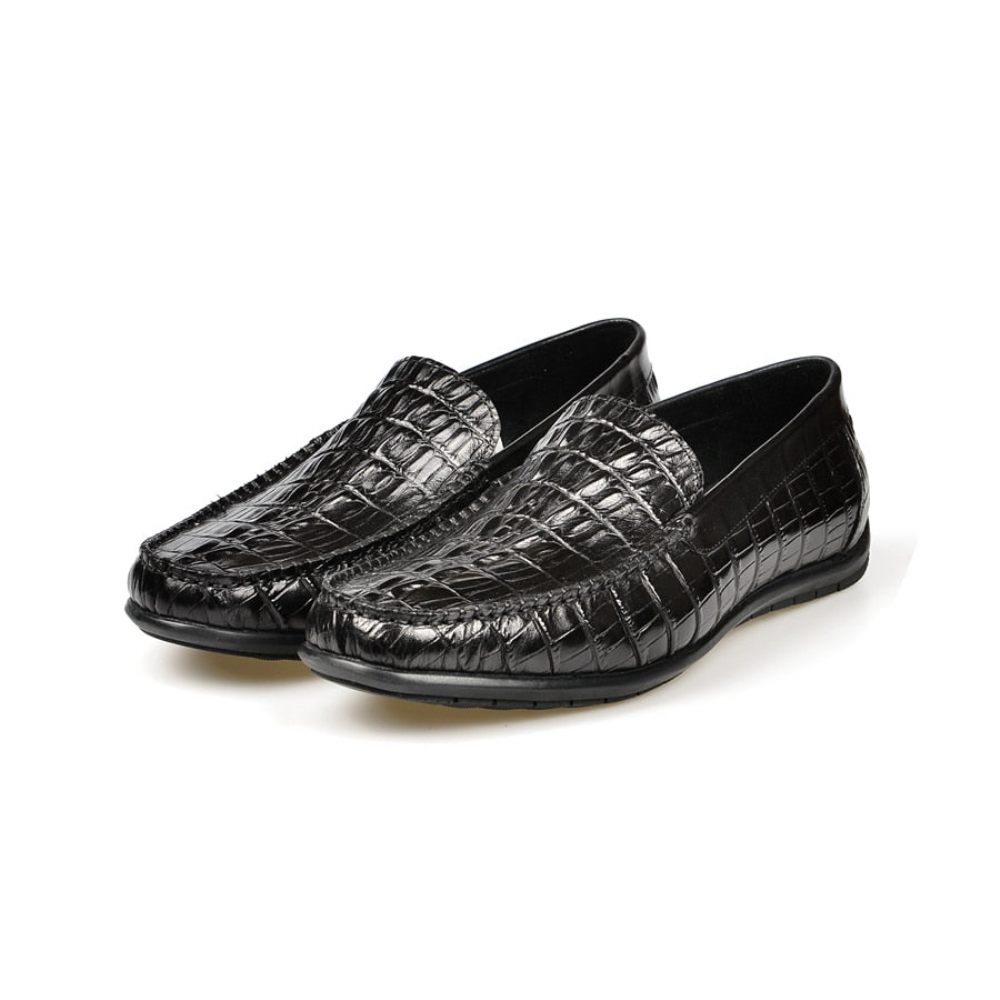 Mocassins Pour Hommes À Enfiler Cuir Crocodile Luxe - Noir