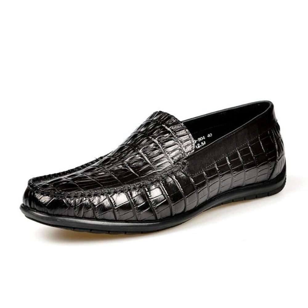 Mocassins Pour Hommes À Enfiler Cuir Crocodile Luxe - Noir