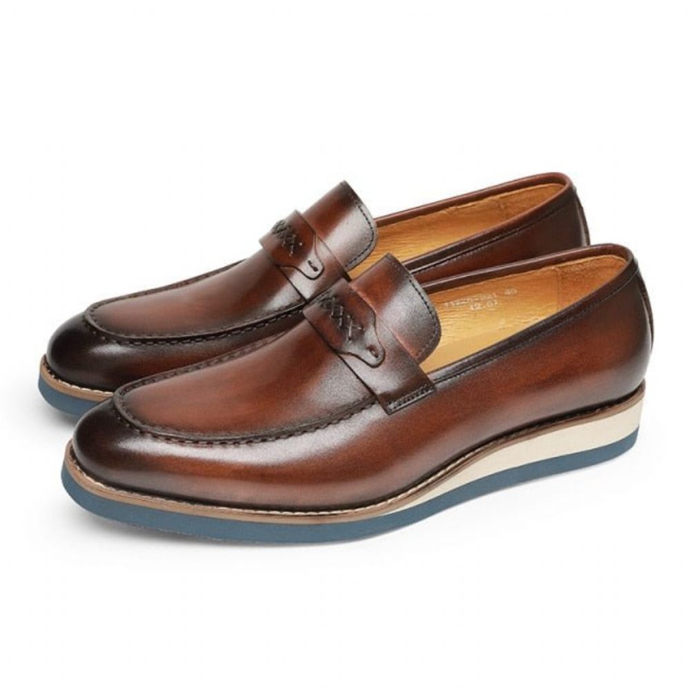 Mocassins Pour Hommes À Enfiler Cuir Distingué Mariage D'affaires Exotique - Café