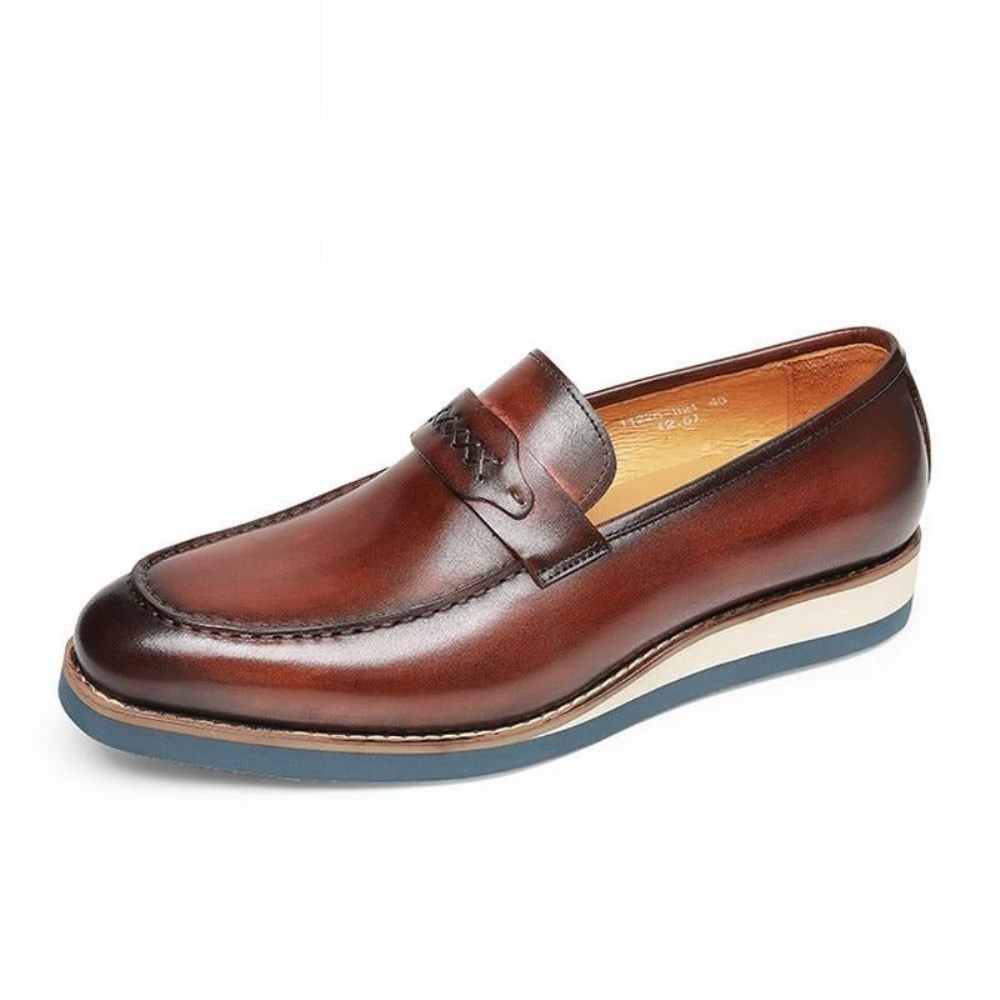 Mocassins Pour Hommes À Enfiler Cuir Distingué Mariage D'affaires Exotique - Café