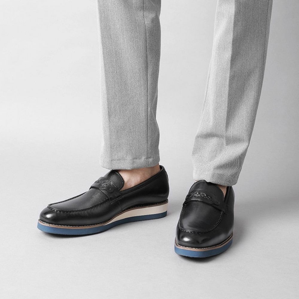 Mocassins Pour Hommes À Enfiler Cuir Distingué Mariage D'affaires Exotique - Noir