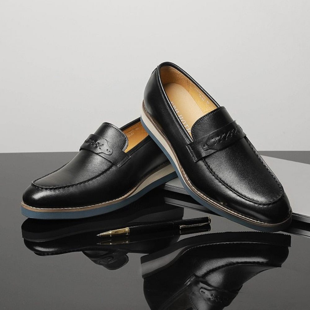 Mocassins Pour Hommes À Enfiler Cuir Distingué Mariage D'affaires Exotique - Noir