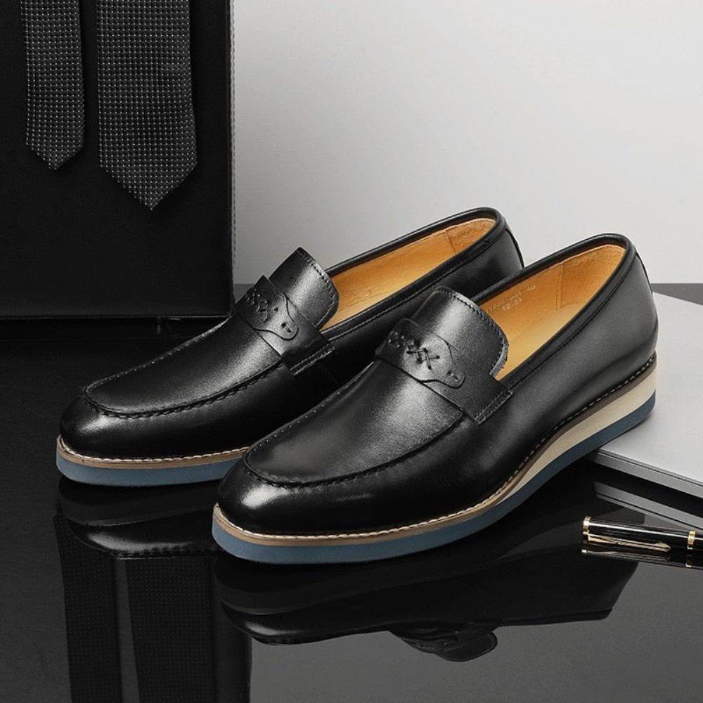 Mocassins Pour Hommes À Enfiler Cuir Distingué Mariage D'affaires Exotique - Noir