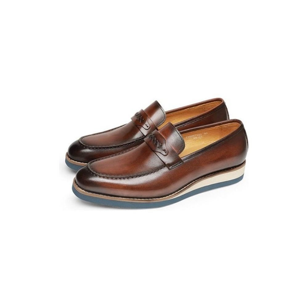 Mocassins Pour Hommes À Enfiler Cuir Distingué Mariage D'affaires Exotique - Café