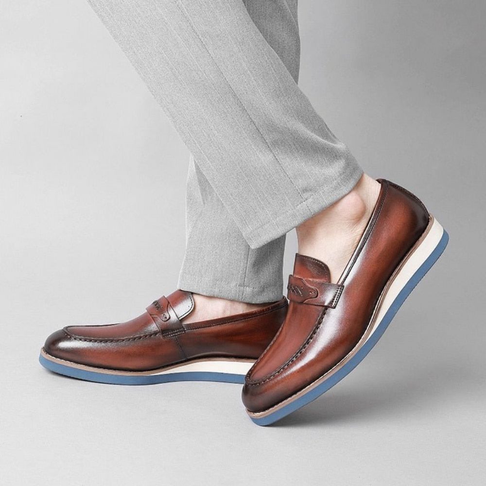 Mocassins Pour Hommes À Enfiler Cuir Distingué Mariage D'affaires Exotique - Café