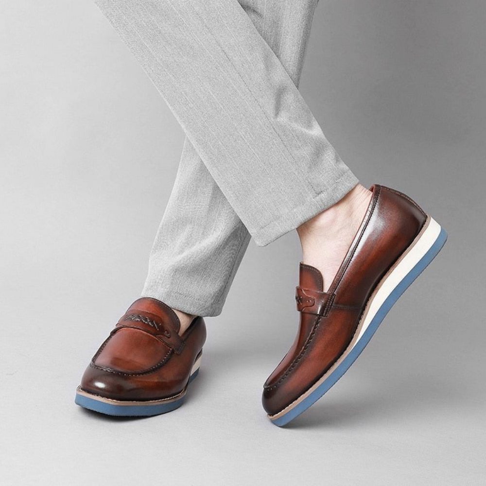 Mocassins Pour Hommes À Enfiler Cuir Distingué Mariage D'affaires Exotique - Café