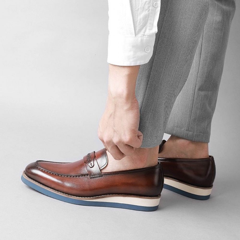 Mocassins Pour Hommes À Enfiler Cuir Distingué Mariage D'affaires Exotique - Café