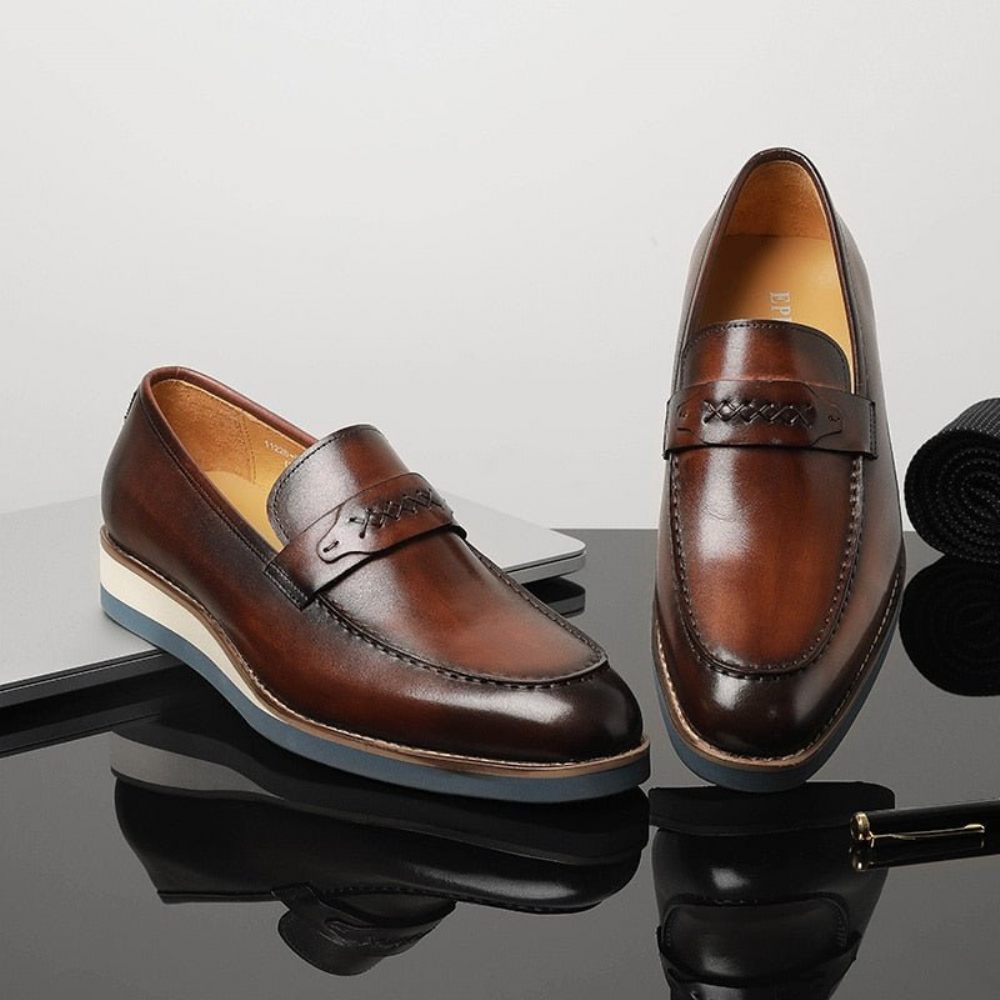 Mocassins Pour Hommes À Enfiler Cuir Distingué Mariage D'affaires Exotique - Café