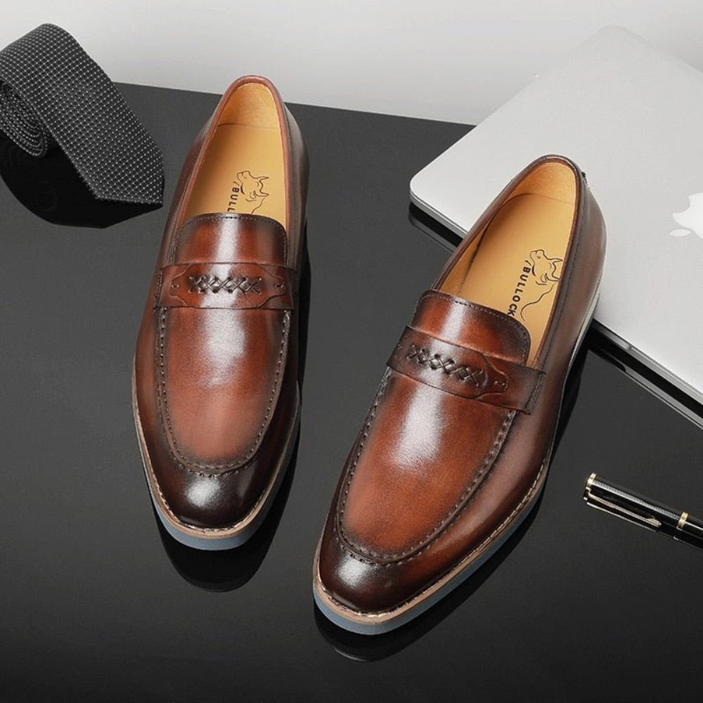 Mocassins Pour Hommes À Enfiler Cuir Distingué Mariage D'affaires Exotique - Café