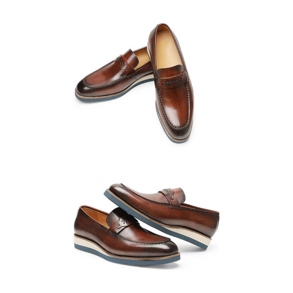 Mocassins Pour Hommes À Enfiler Cuir Distingué Mariage D'affaires Exotique - Café