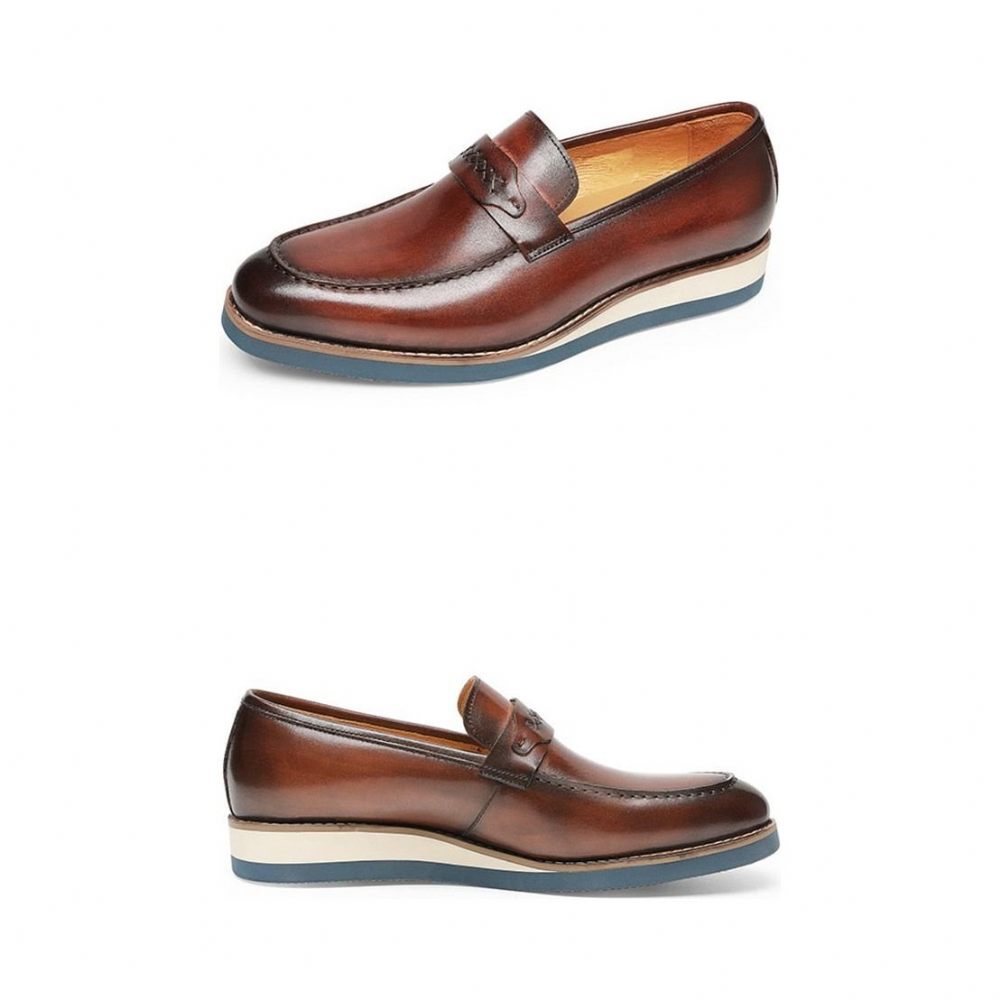 Mocassins Pour Hommes À Enfiler Cuir Distingué Mariage D'affaires Exotique - Café