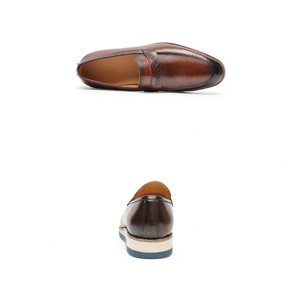 Mocassins Pour Hommes À Enfiler Cuir Distingué Mariage D'affaires Exotique - Café