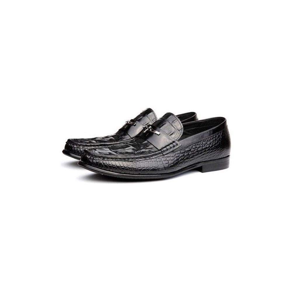 Mocassins Pour Hommes À Enfiler Cuir Gaufré Imperméable - Noir