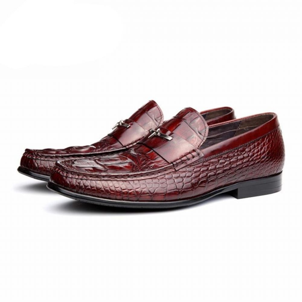 Mocassins Pour Hommes À Enfiler Cuir Gaufré Imperméable - Rouge