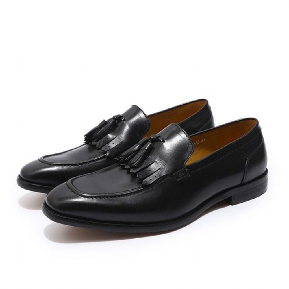 Mocassins Pour Hommes À Enfiler Cuir Respirant Élégance Exotique - Noir