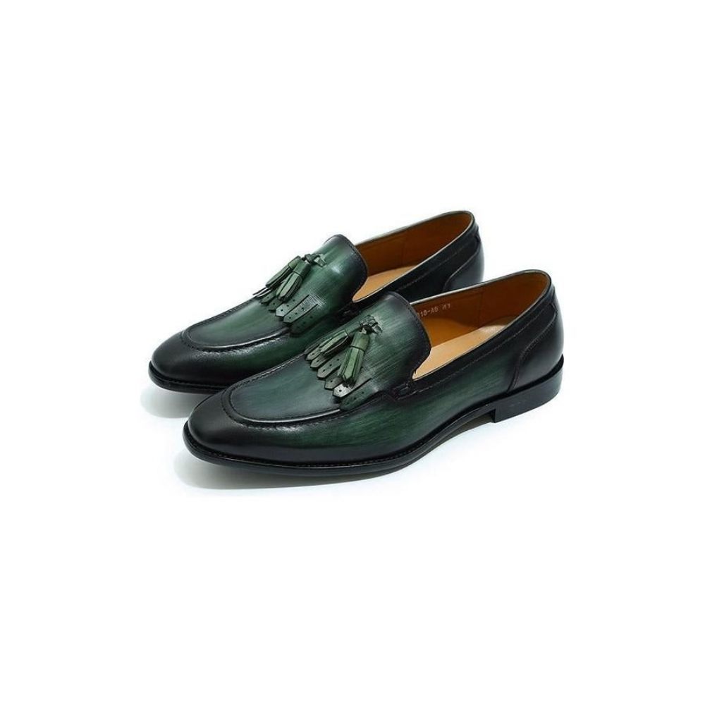 Mocassins Pour Hommes À Enfiler Cuir Respirant Élégance Exotique - Vert