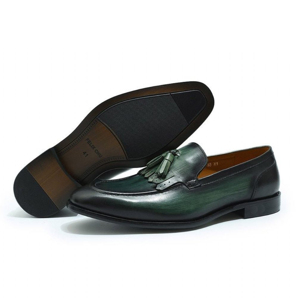 Mocassins Pour Hommes À Enfiler Cuir Respirant Élégance Exotique - Vert