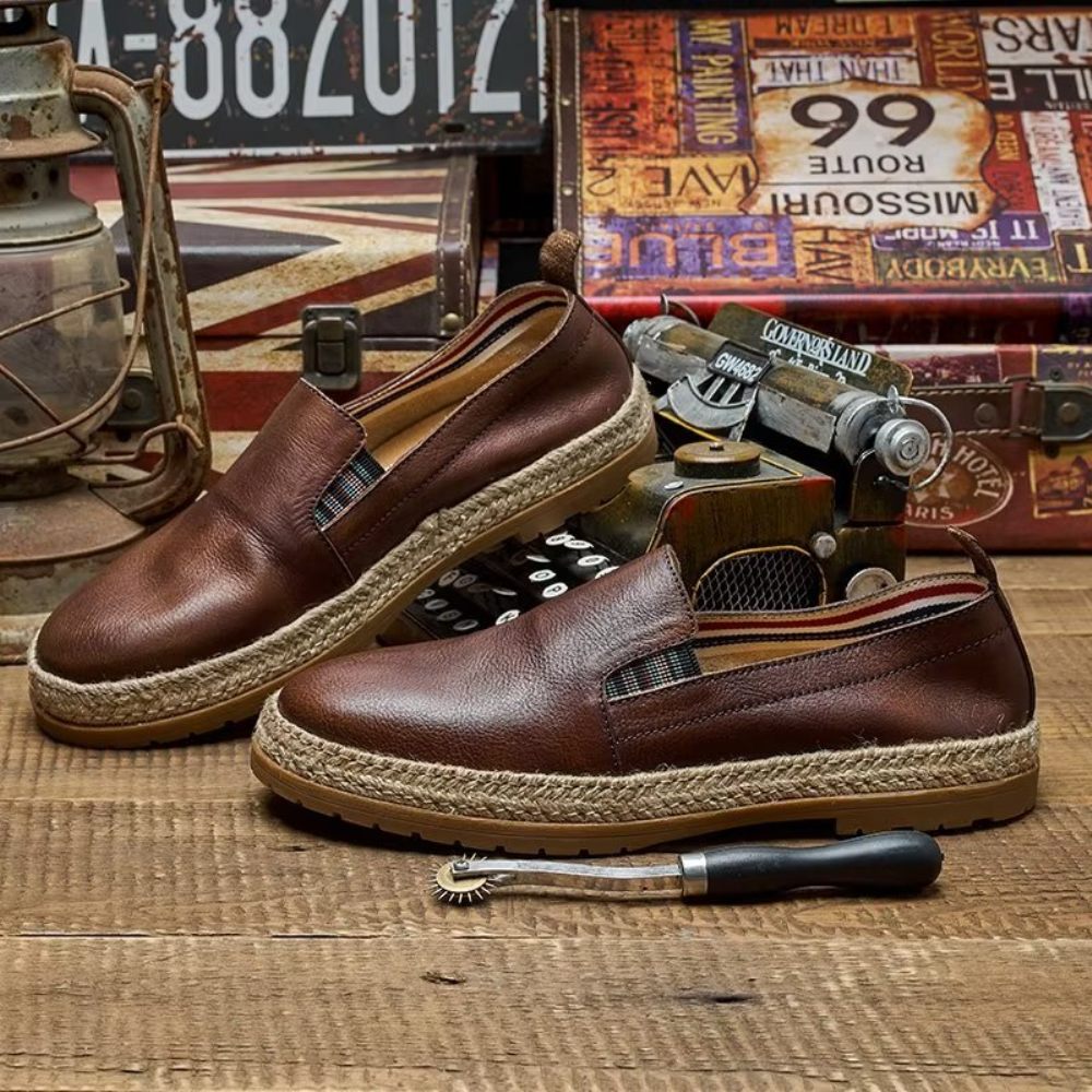 Mocassins Pour Hommes À Enfiler Cuir Vache - Café