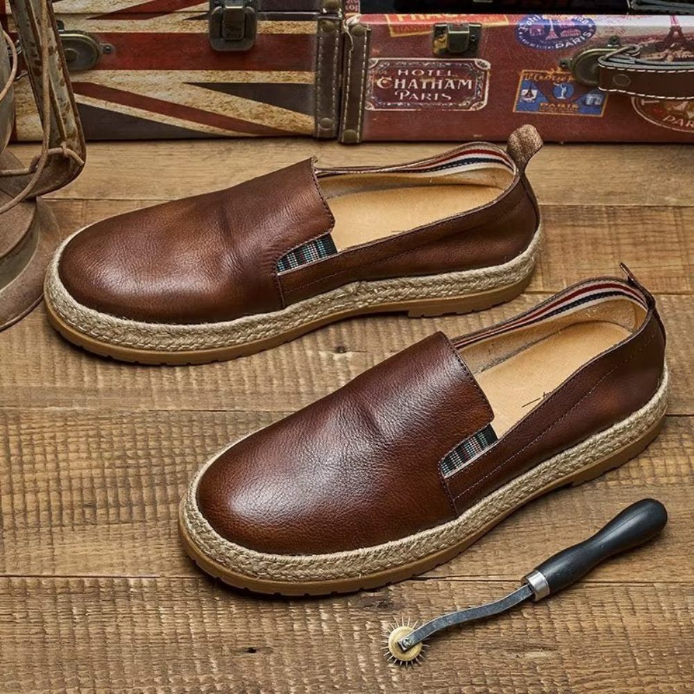 Mocassins Pour Hommes À Enfiler Cuir Vache - Café