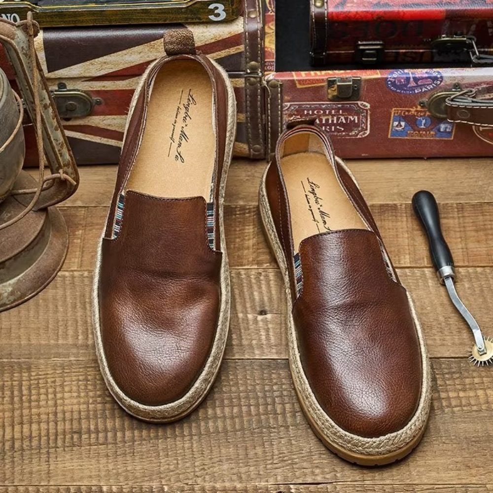 Mocassins Pour Hommes À Enfiler Cuir Vache - Café