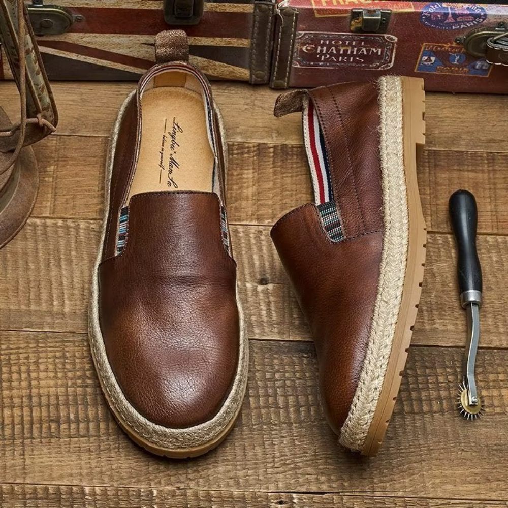 Mocassins Pour Hommes À Enfiler Cuir Vache - Café