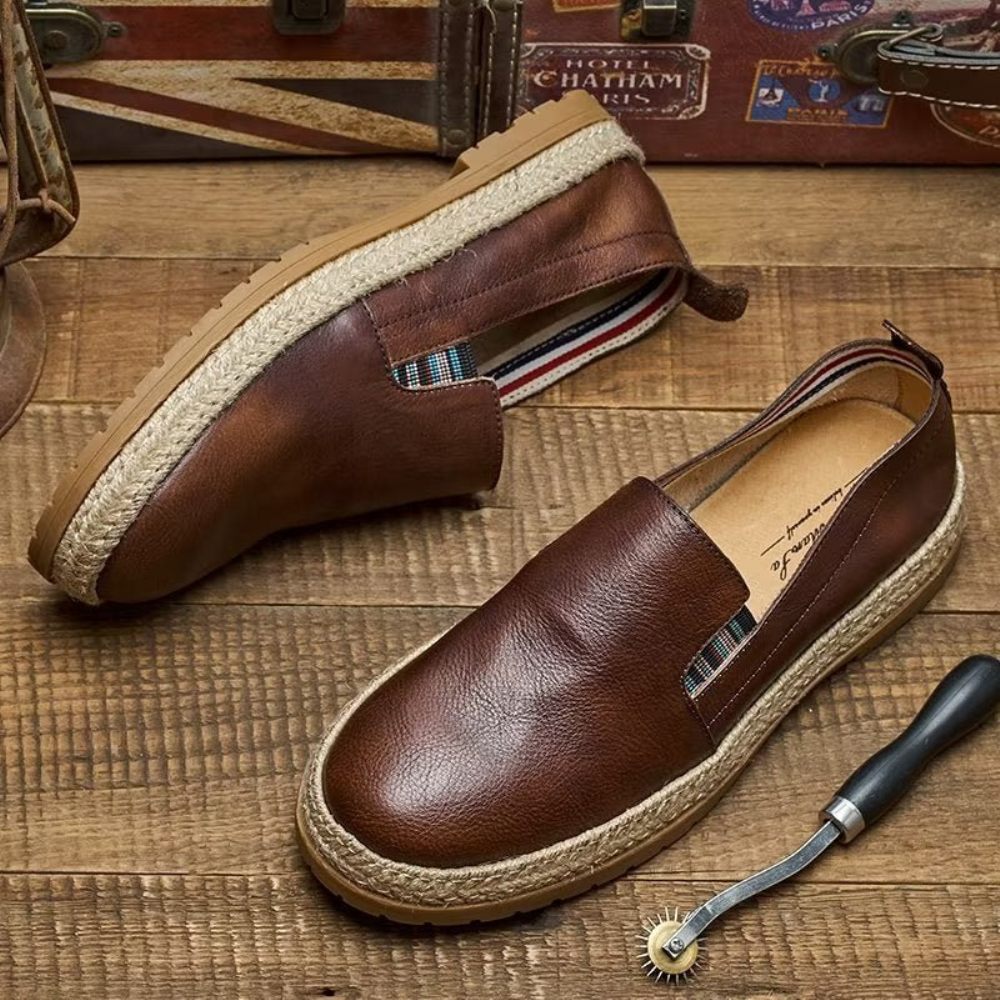 Mocassins Pour Hommes À Enfiler Cuir Vache - Café