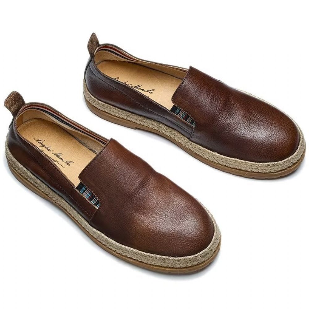 Mocassins Pour Hommes À Enfiler Cuir Vache - Café