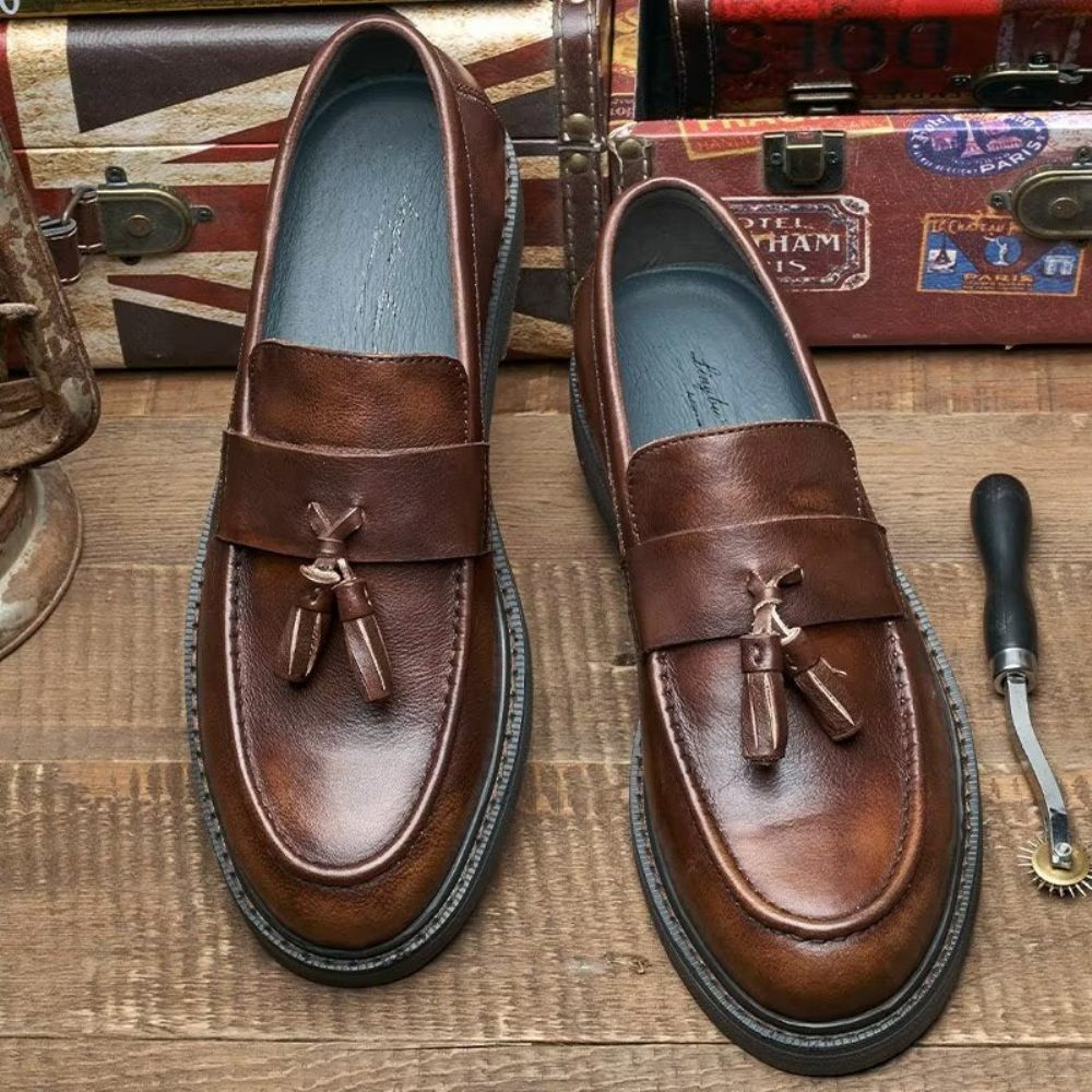 Mocassins Pour Hommes À Enfiler Cuir Vache - Café