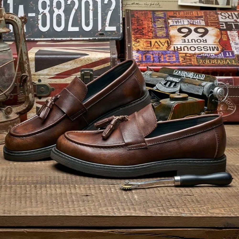 Mocassins Pour Hommes À Enfiler Cuir Vache - Café