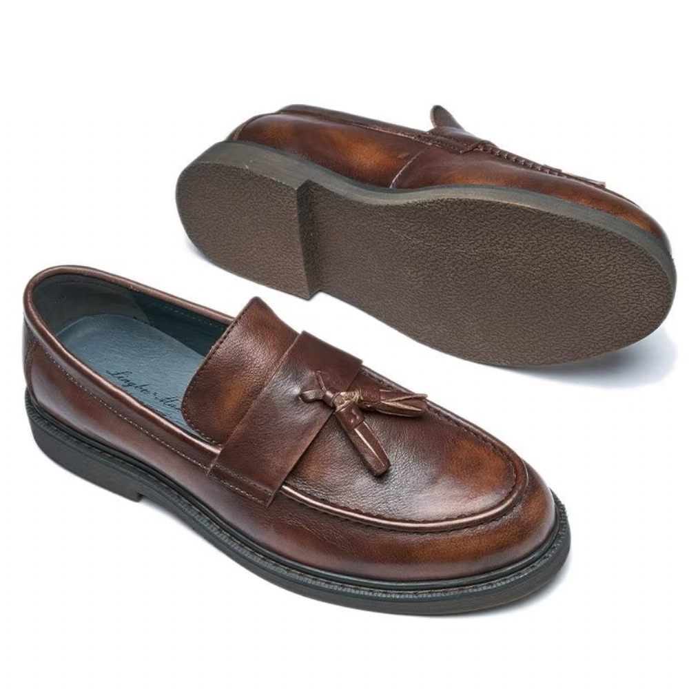 Mocassins Pour Hommes À Enfiler Cuir Vache - Café