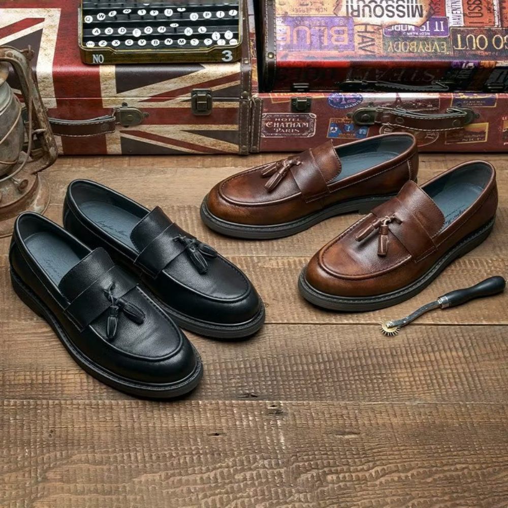 Mocassins Pour Hommes À Enfiler Cuir Vache - Noir