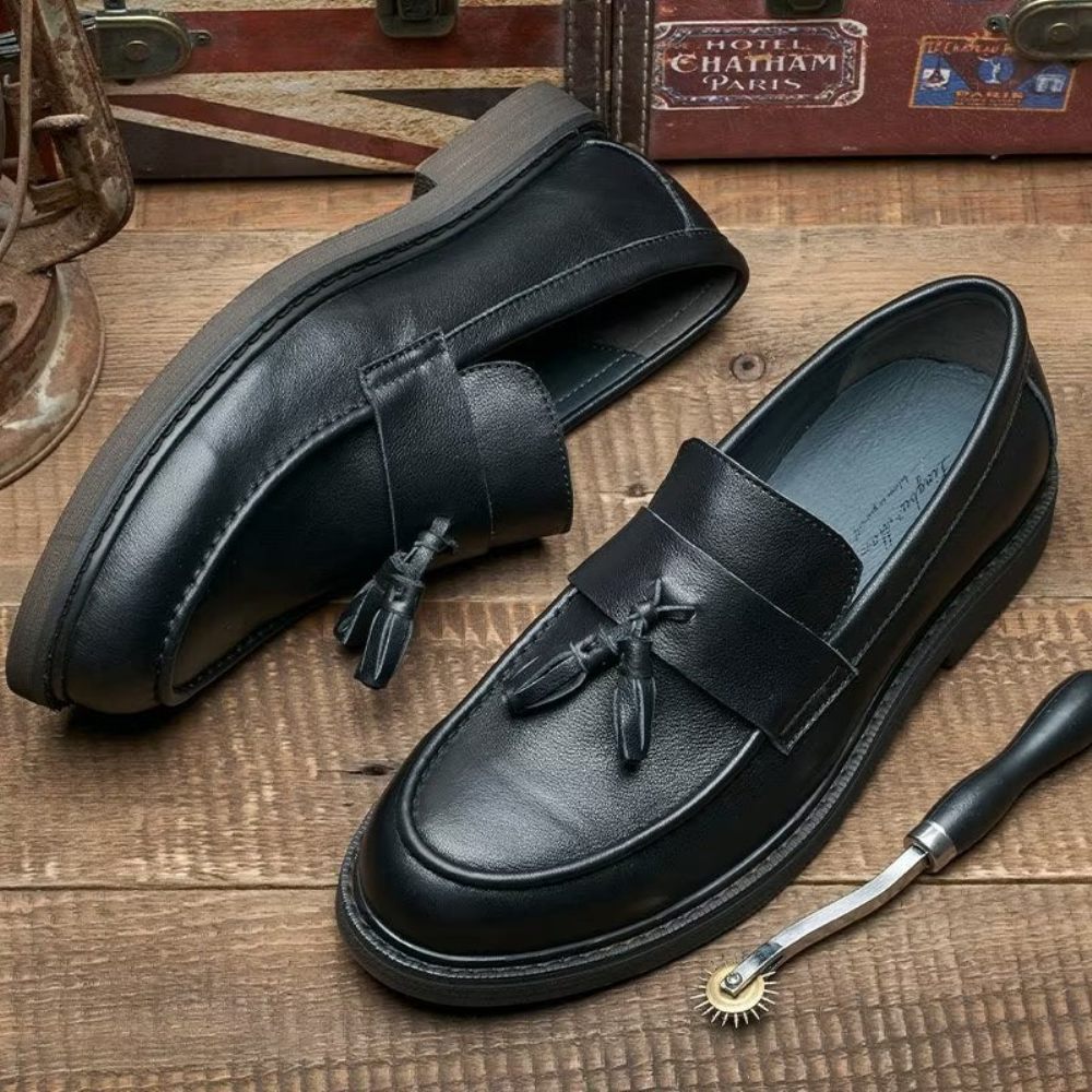 Mocassins Pour Hommes À Enfiler Cuir Vache - Noir