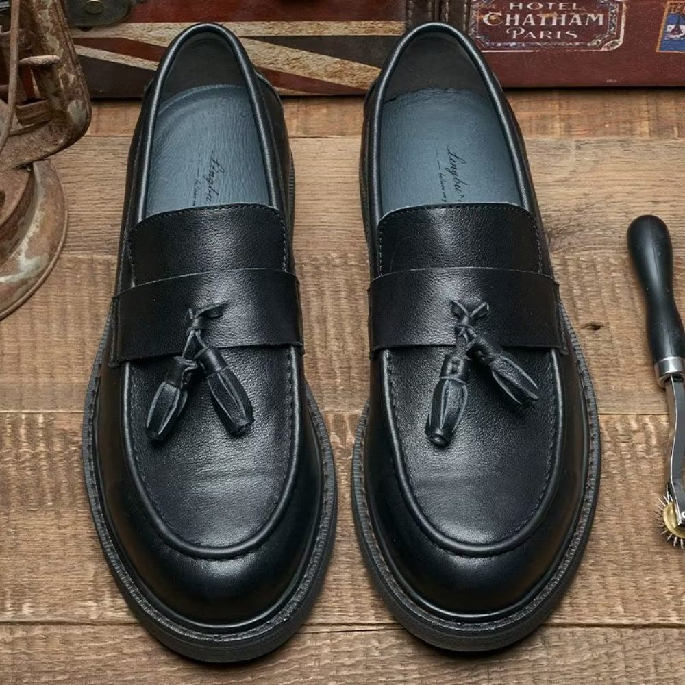 Mocassins Pour Hommes À Enfiler Cuir Vache - Noir