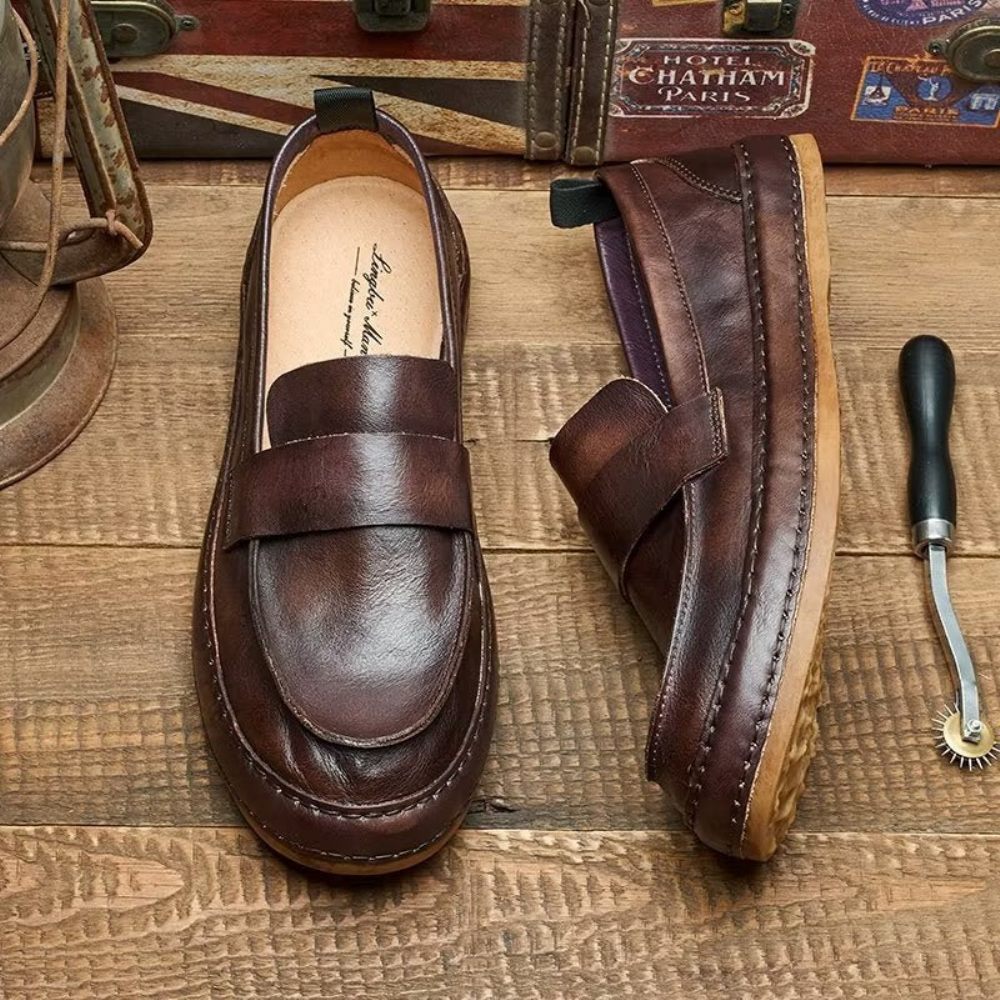 Mocassins Pour Hommes À Enfiler Cuir Vache Lux - Café