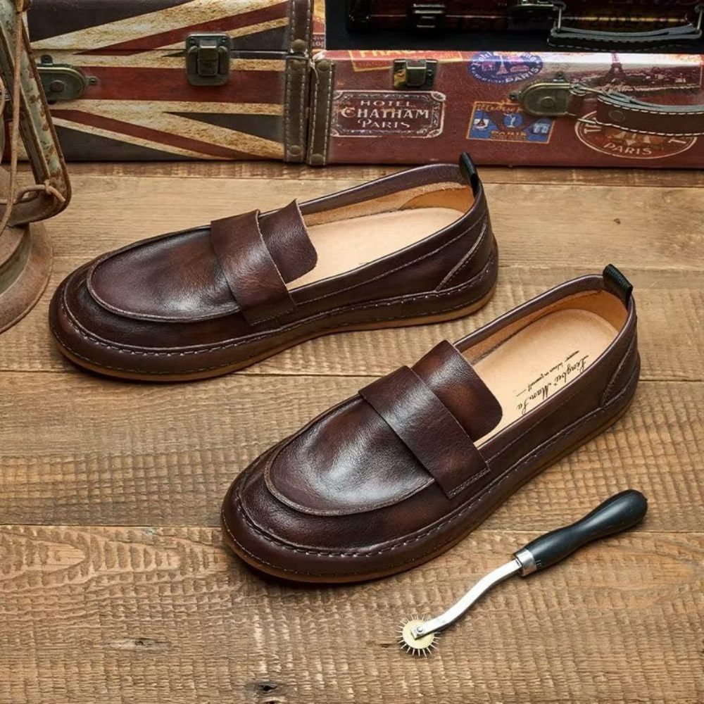 Mocassins Pour Hommes À Enfiler Cuir Vache Lux - Café