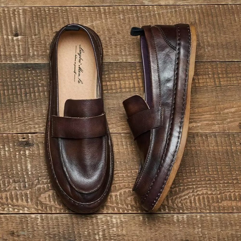 Mocassins Pour Hommes À Enfiler Cuir Vache Lux - Café